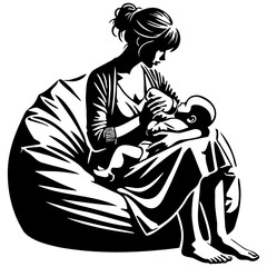 Mother Bottle Feeding Illustration.