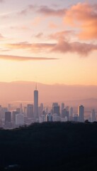 Fototapeta premium vista of a city at sunset