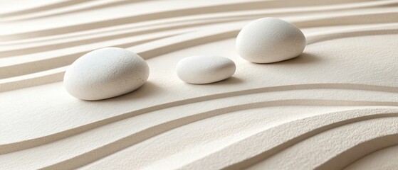 White stones on raked sand, like a zen garden.