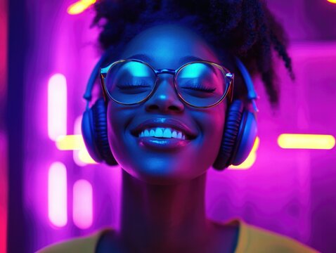 Glowing Headphones Music Enthusiast