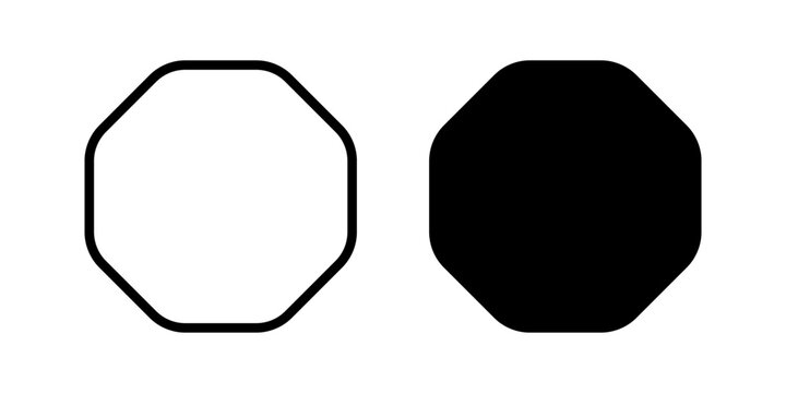 Octagon frame and shape isolated on white background. Basic geometric figures with 8 sides and rounded corners. Vector graphic illustration.