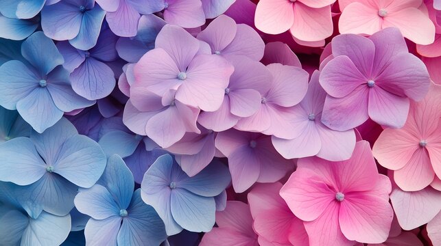 Colorful Hydrangea Blooms in a Gradient of Hues