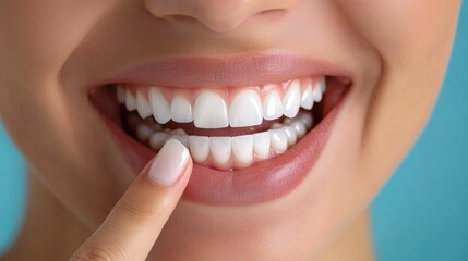 Fototapeta premium Smiling woman showing straight white teeth