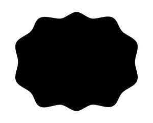Oval shape with wavy edges. Geometric form with scallop borders. Blank text box, tag or label isolated on white background. Vector graphic illustration.