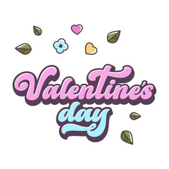 Happy Valentine's Day text. Festive template for banner, card, poster. Retro valentine typography in 60s 70s cartoon style. Simple outline signs for decoration party, holiday. Vector