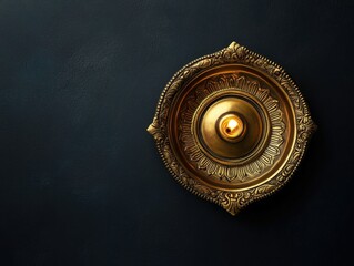 Golden Hindu Temple Bell Against Dark Textured Wall