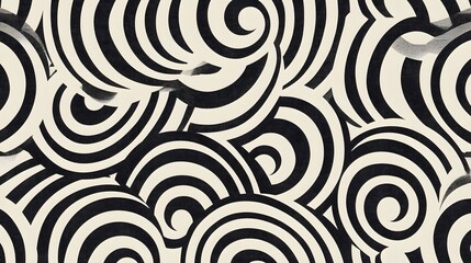 Abstract Swirling Black and White Circular Pattern Design