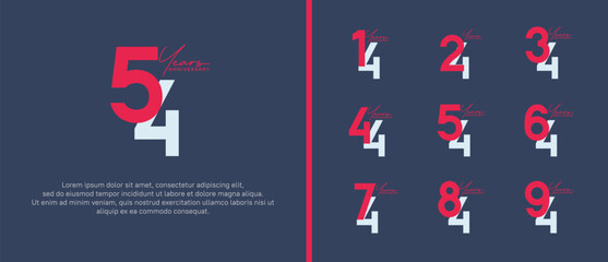 set of anniversary logo flat red and white color on dark background for celebration moment