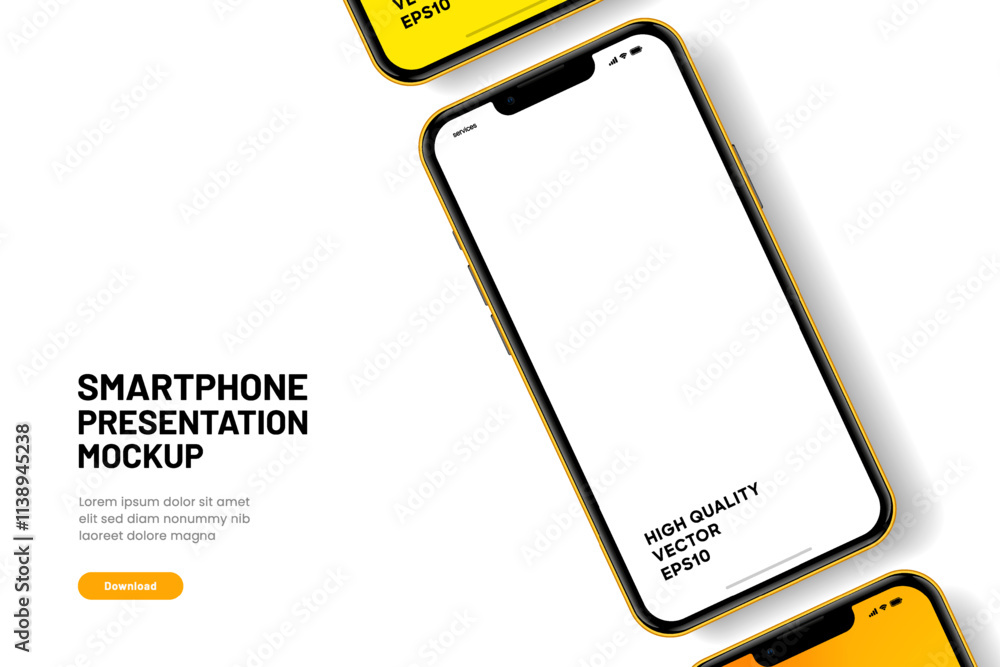 Aufkleber Realistic smartphone mockup. Mobile phone vector with isolated on white background. Device front view. 3D mobile phone with shadow. Realistic, high quality smart phone mockup for ui ux presentation.