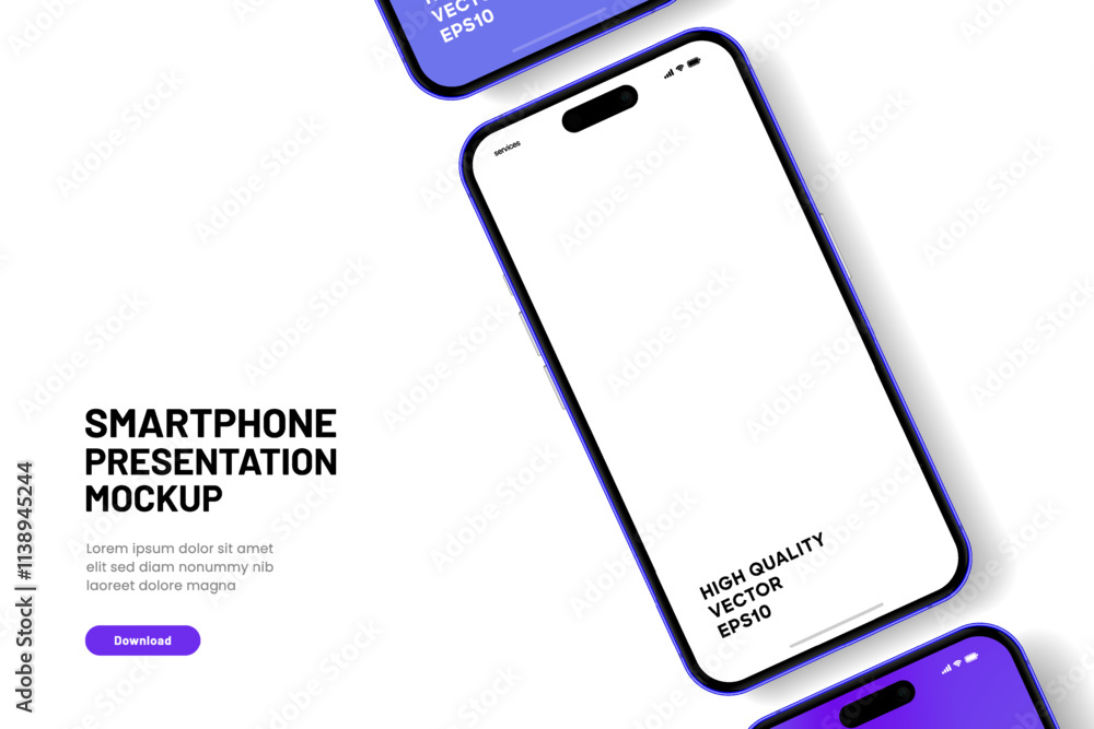 Poster Realistic smartphone mockup. Mobile phone vector with isolated on white background. Device front view. 3D mobile phone with shadow. Realistic, high quality smart phone mockup for ui ux presentation.
