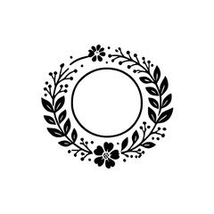 Floral Wreath Frame: Elegant Black and White Circular Design 