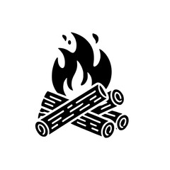 Campfire Icon: Black and white vector illustration of a bonfire, perfect for camping, adventure, and nature-themed designs. 