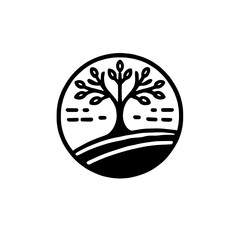 Tree Logo Design: A minimalist and elegant tree logo design, featuring a stylized tree in a circle with leaves and a hill at its base. This logo symbolizes growth, nature, and resilience.  