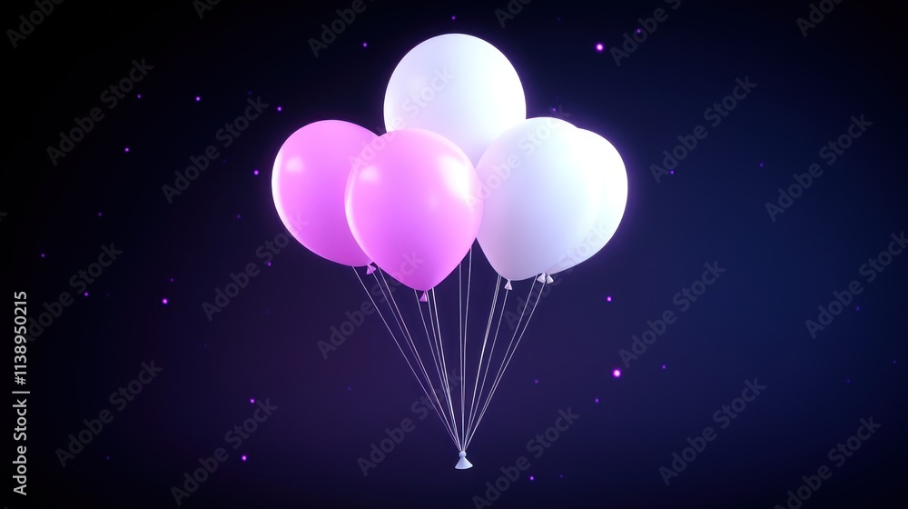 Poster a cluster of colorful balloons floating against a dark background.