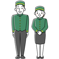 正面を向いて立つ男女ホテルスタッフ