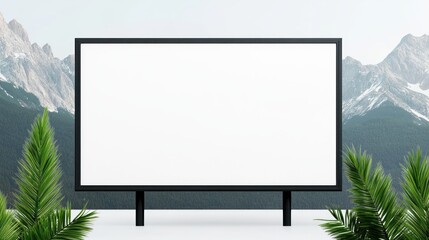 Fototapeta premium A blank billboard in a mountainous landscape with greenery.