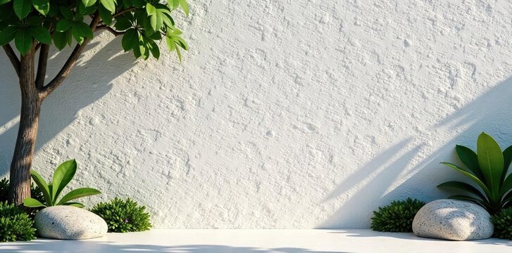Pared de piedra blanca con textura rugosa y sombras de plantas en la entrada, entrada, roca, textura