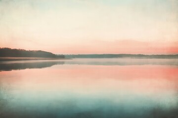 Fototapeta premium AI generative, Misty Sunrise Over a Calm Lake with a Silhouetted Forest