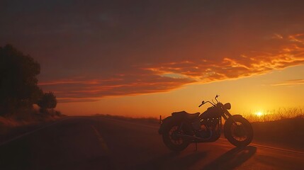Fototapeta premium Nostalgic Vintage Motorcycle Against Sunset on Open Road