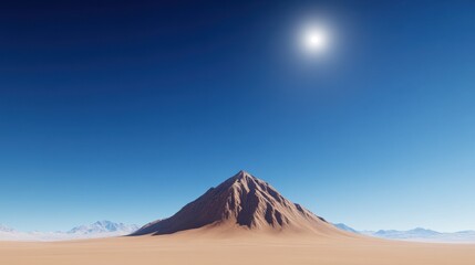 Fototapeta premium A serene desert landscape featuring a mountain under a bright sun.