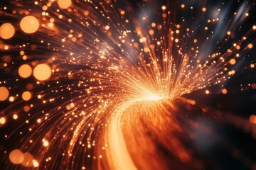 Abstract depiction of glowing particles and light trails.