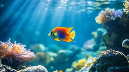 Obraz premium Colorful fish in a vibrant coral reef aquarium. Concept of marine life and underwater beauty.