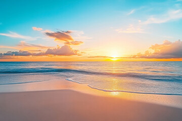 Fototapeta premium Closeup of sand on beach and blue summer sky. Panoramic beach landscape