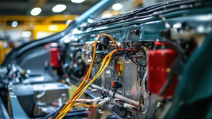 A closeup image of the wiring harness being integrated into the vehicles frame illustrating the complexity of electronic connections needed for connectivity.
