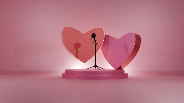 valentine love heart pink red shape microphone stage stand showcase background wallpaper music singer artist happy valentine day 14 fourteen day february month romantic melody art nubes concert play