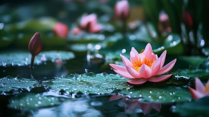 Serene Pink Water Lily in a Tranquil Pond
