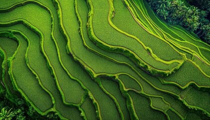 Lush green terraced rice fields showcasing agricultural beauty.