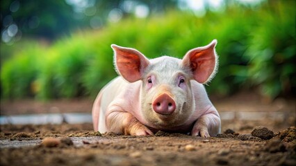 Pig on the ground, ground pig, outdoor pig