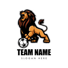 Lion Holding Ball Mascot Logo for Team Sports Soccer Football