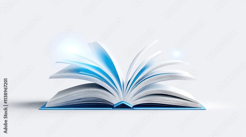 Aufkleber an open book with glowing pages, symbolizing knowledge and creativity.