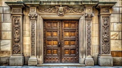 Fototapeta premium Grandiose stone door with inscriptions and carvings , stone door
