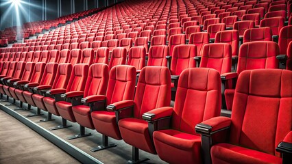 Fototapeta premium red chairs lined cinema , cinema seats red, cinema hall, movie theater