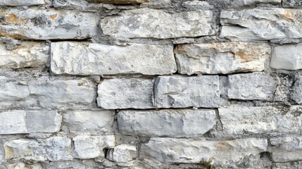 Obraz premium A close-up view of a textured stone wall made of light-colored stones.
