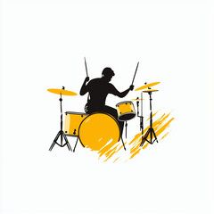 minimalist vector logo of rock drummer performing with elegant musical precision