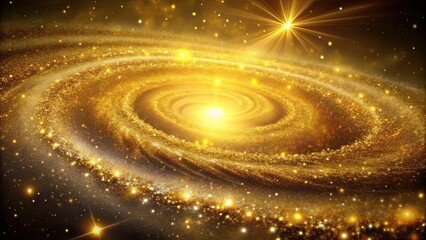 Abstract gold shiny background spiral galaxy, cosmic colors, galaxy explosion