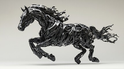 Abstract Black Metallic Horse Sculpture: A Dynamic 3D Render