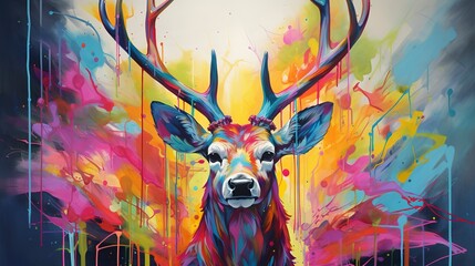 Obraz premium Deer neon oil paintings thick brushstrokes