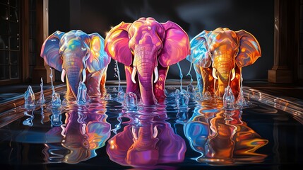Elephant neon oil paintings thick brushstrokes