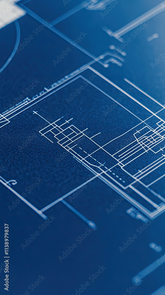 Poster blueprint design with detailed architectural lines and shapes