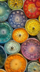 Vibrant Diatom Valve Faces: Microscopic Art