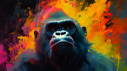 Gorilla neon oil paintings thick brushstrokes