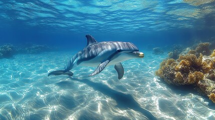 Obraz premium A Dolphin Swims Gracefully Through Clear Ocean Water