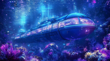 Underwater City Bio-luminescent Submarine Transport