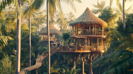 Obraz premium Luxury Tropical Treehouse Resort: Palm Forest Getaway
