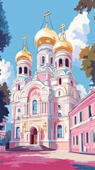 Fototapeta premium A Pink and Gold Cathedral Under a Blue Sky