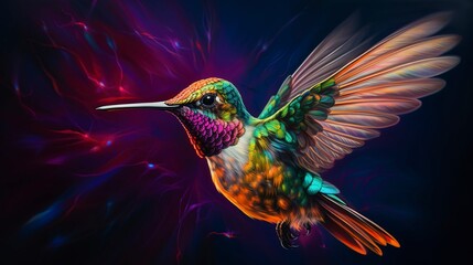 Fototapeta premium Hummingbird neon oil paintings thick brushstrokes